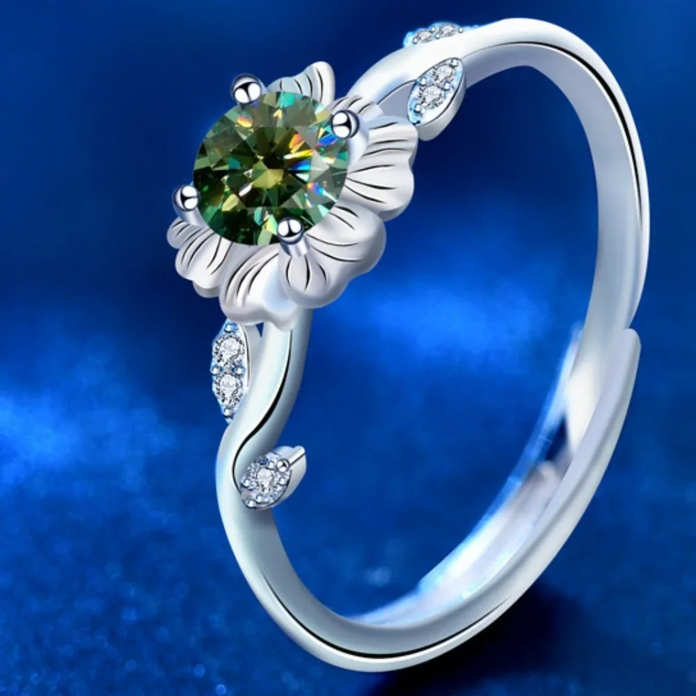 Certified 1/2ct. t.w. Diamond Green Moissanite Sunflower Ring NEW